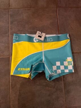 Ethik Teal and Yellow Colorblock Performance Shorts